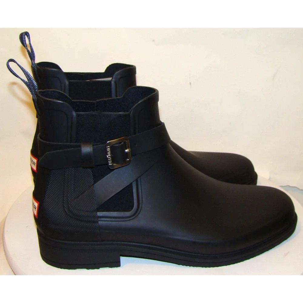 NEW! HUNTER MENS Black Chelsea Rubber Ankle BOOTS Buckle SIZE 11 WOMENS 12 DB3